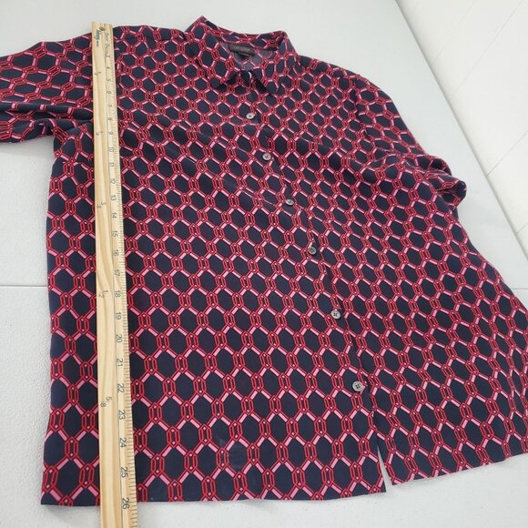 J Jill Womens Wearever Blue Geometric Easy Care Button Up Blouse Size L Career - Picture 7 of 8